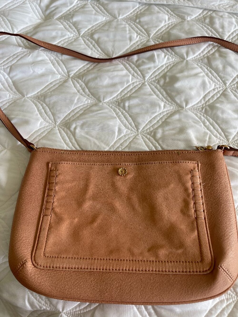 LC LAUREN CONRAD Peach/Beige Crossbody Shoulder Bag Purse 12"Lx8"W